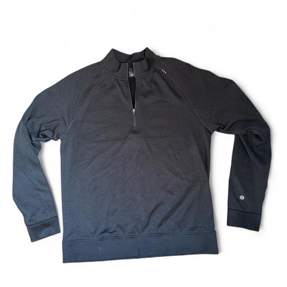 Lululemon black Engineered Warmth half-zip pullover, size L.